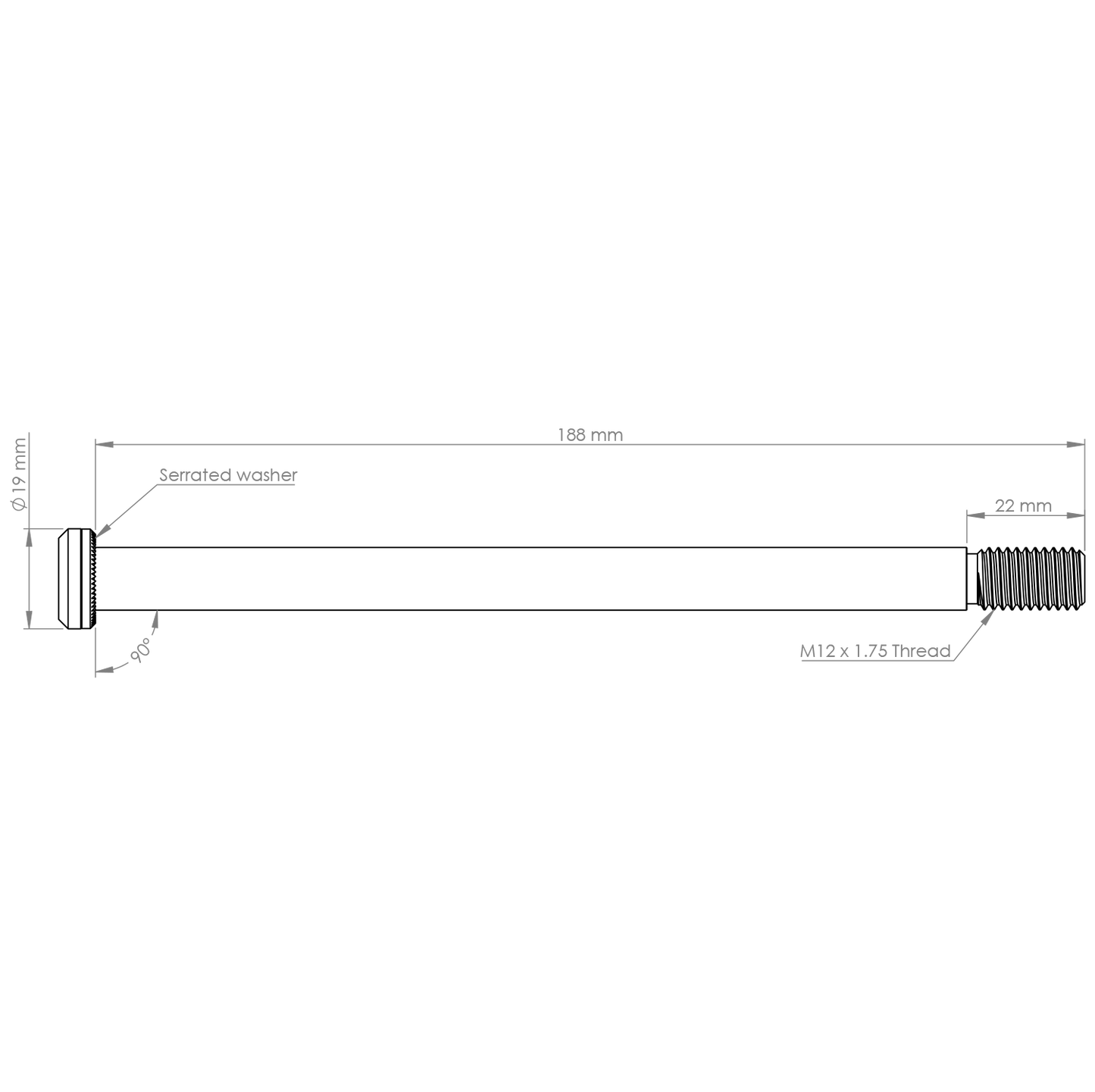 BURGTEC takapyörän akseli 188mm x 12mm 1.75mm Pitch Musta