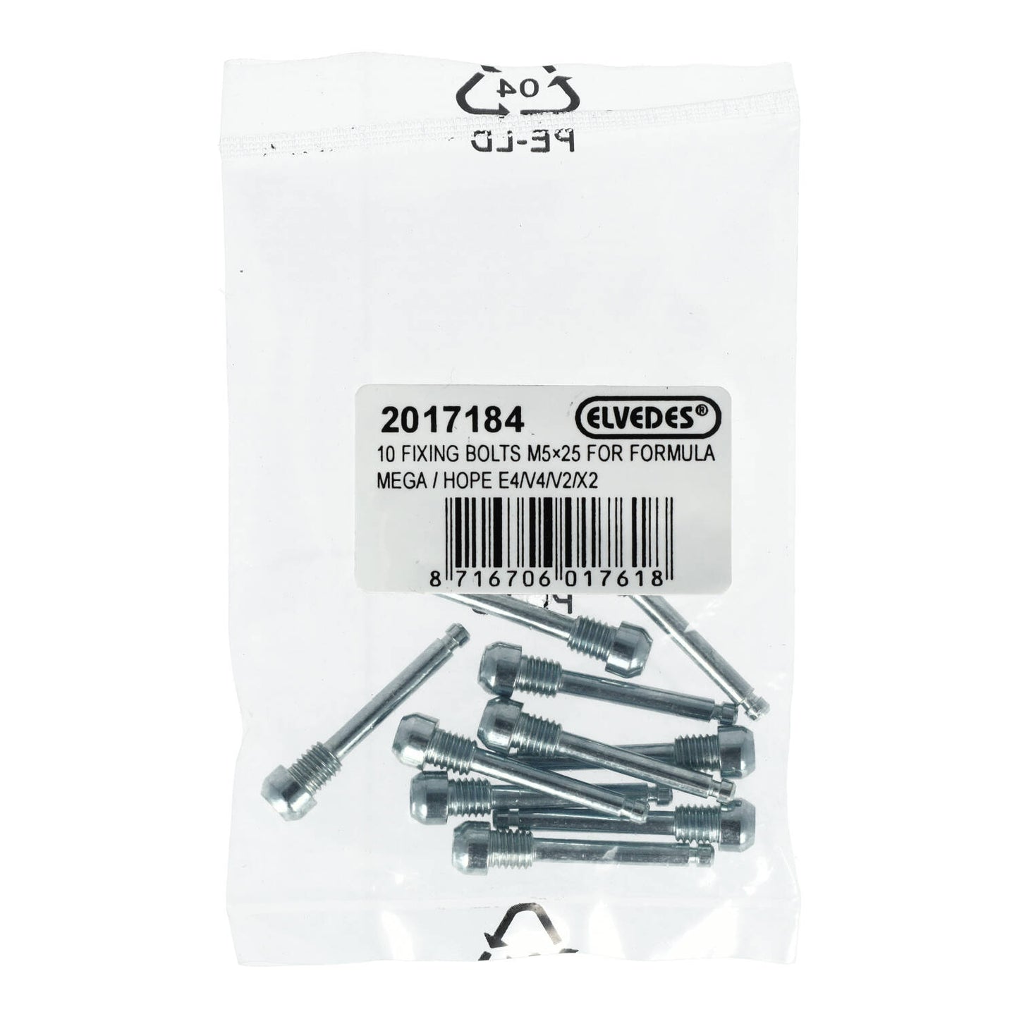 10 ELVEDES M5x25 -ruuvin paketti Formula Mega/HOPE E4/V4/X2/V2 -inserttien kiinnittämiseen.