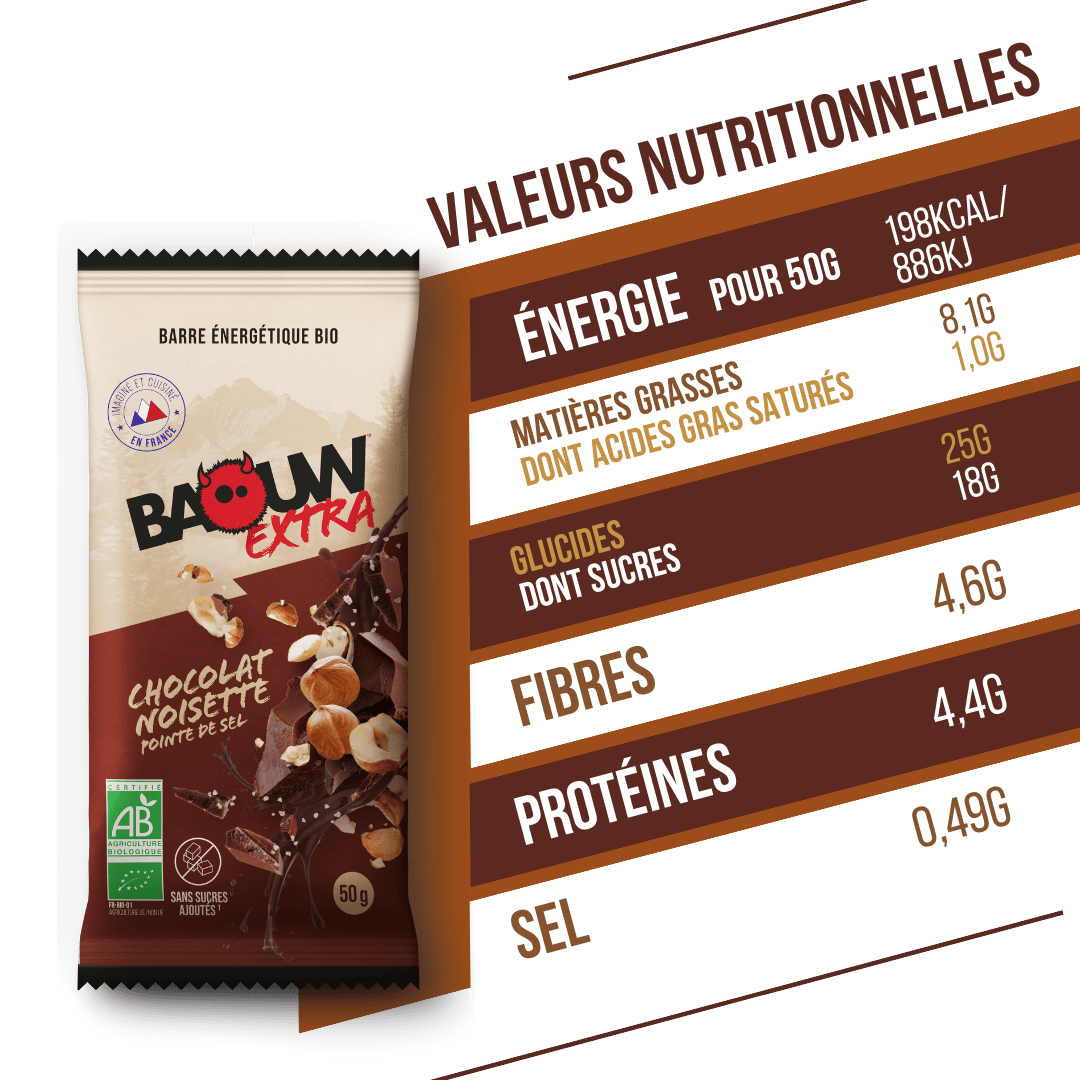 BAOUW ORGANIC EXTRA suklaa hasselpähkinä energiapatukka (50g)