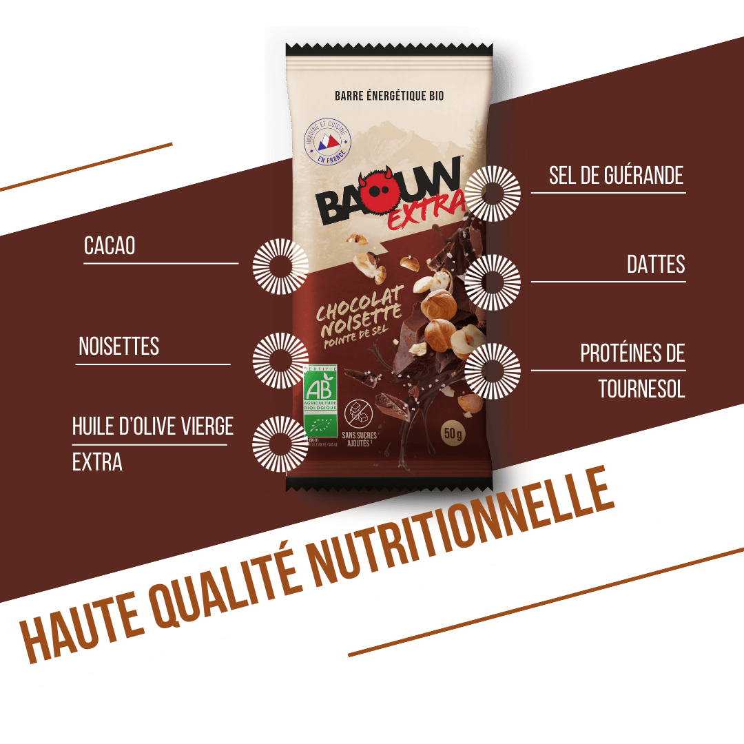 BAOUW ORGANIC EXTRA suklaa hasselpähkinä energiapatukka (50g)