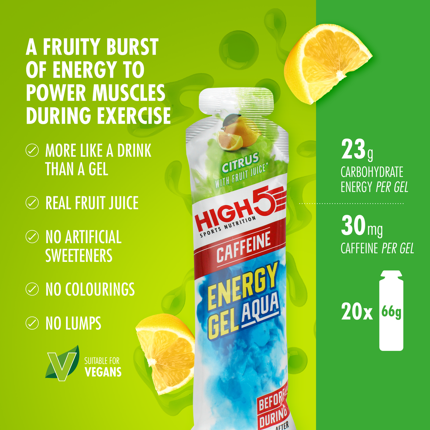 HIGH5 ENERGY GEL Aqua Kofeiini (66g) Sitruuna