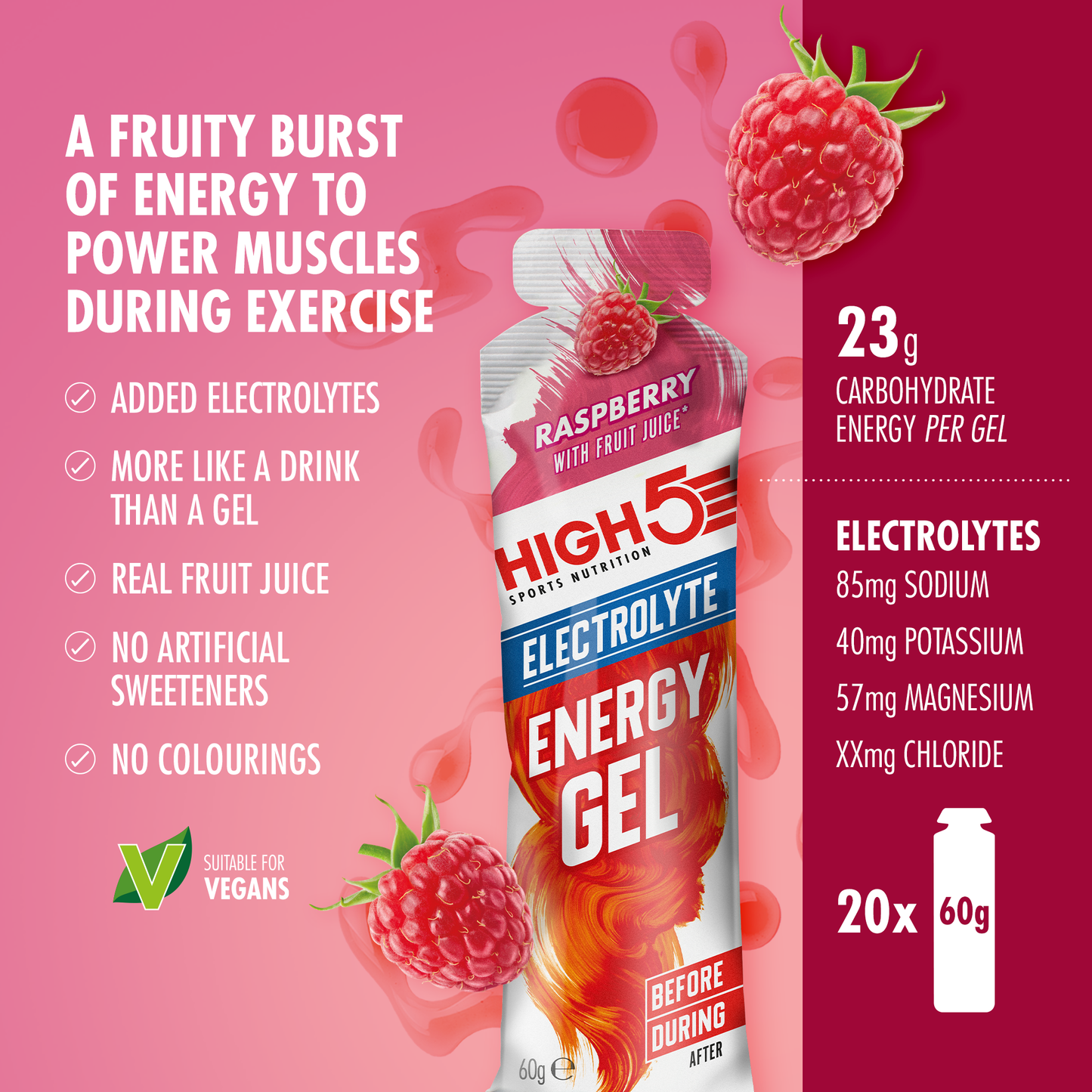 HIGH5 ENERGY ELECTROLYTE Energisoiva geeli (60g) Vadelma