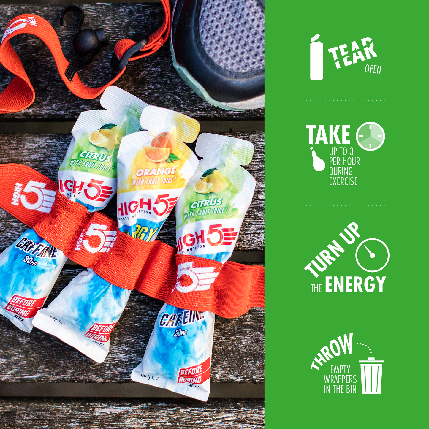HIGH5 ENERGY GEL Aqua Kofeiini (66g) Sitruuna