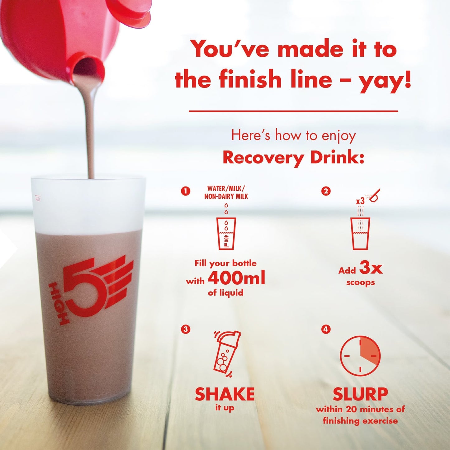 Elpymisjuoma HIGH5 RECOVERY DRINK (1.6kg) Vadelma pirtelö (Raspberry Milkshake)