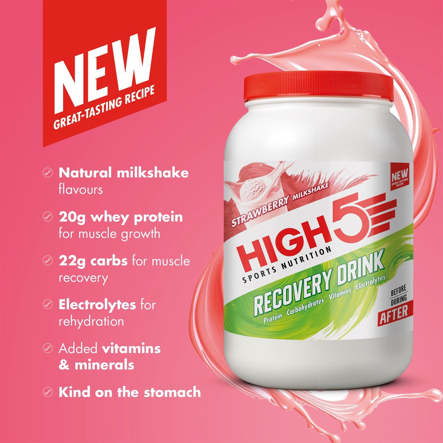 Elpymisjuoma HIGH5 RECOVERY DRINK (1.6kg) Vadelma pirtelö (Raspberry Milkshake)