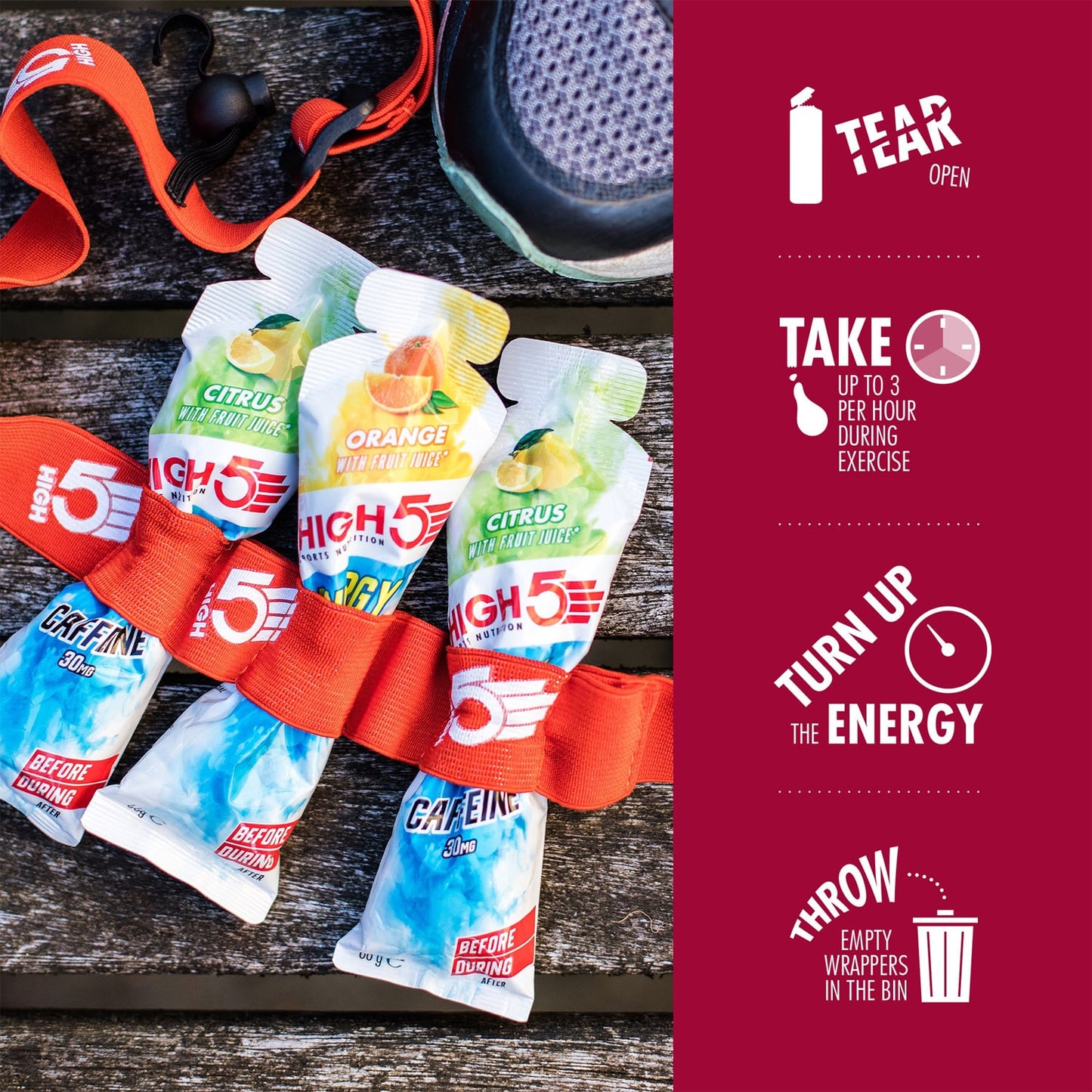 High5 ENERGY GEL Aqua Kofeiini (66g) Punaiset hedelmät (66g)