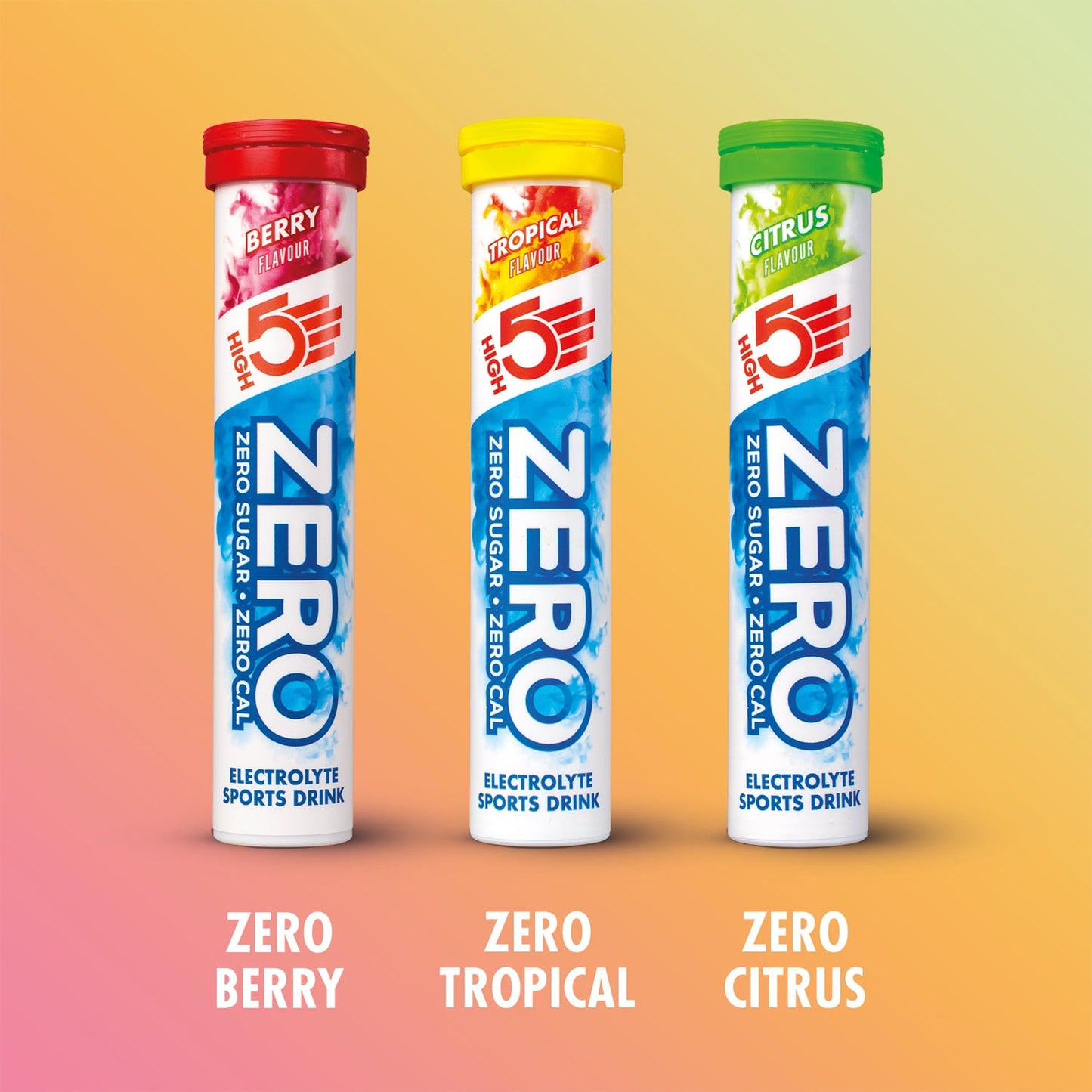 3x20 Pack HIGH5 ZERO nesteytys elektrolyytti hedelmät punainen / sitruuna / trooppinen pastillit