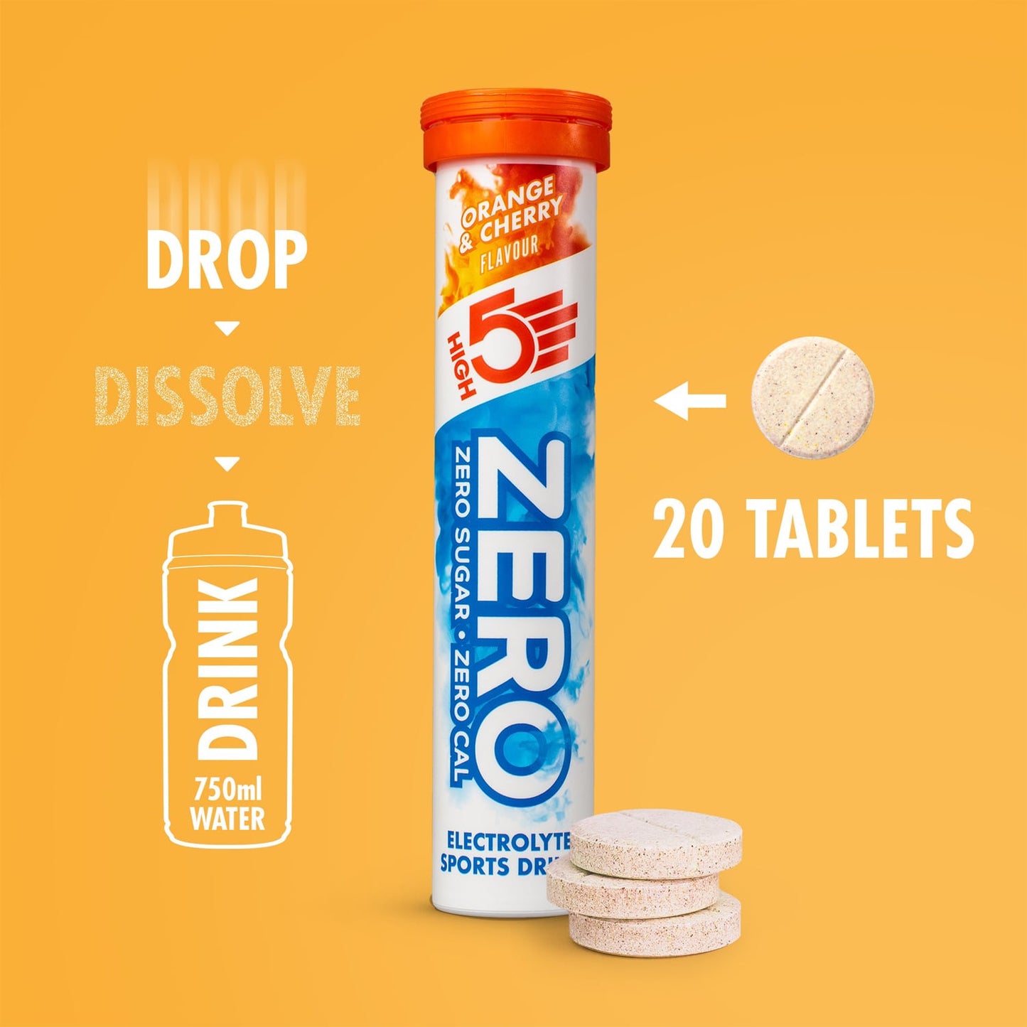 High5 ZERO elektrolyytti nesteytystabletit (x20) appelsiini ja kirsikka)