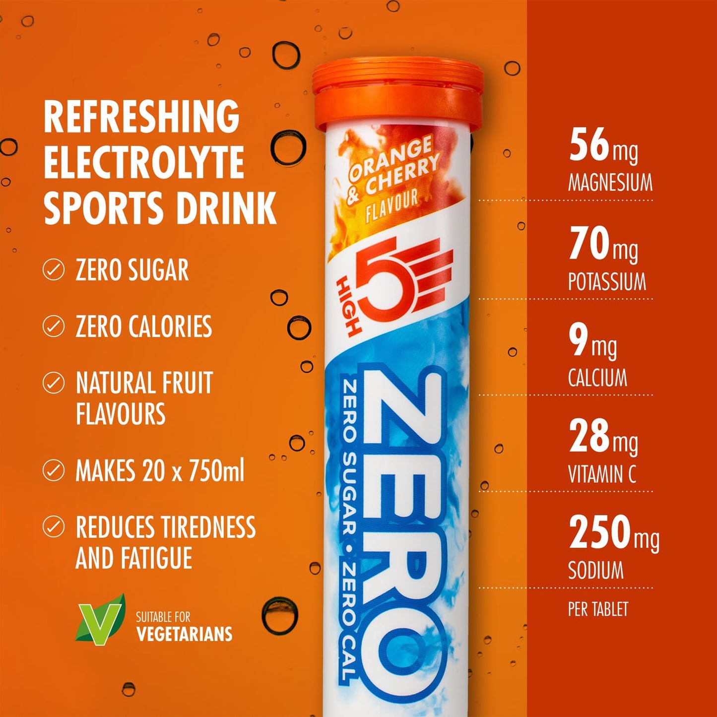 High5 ZERO elektrolyytti nesteytystabletit (x20) appelsiini ja kirsikka)