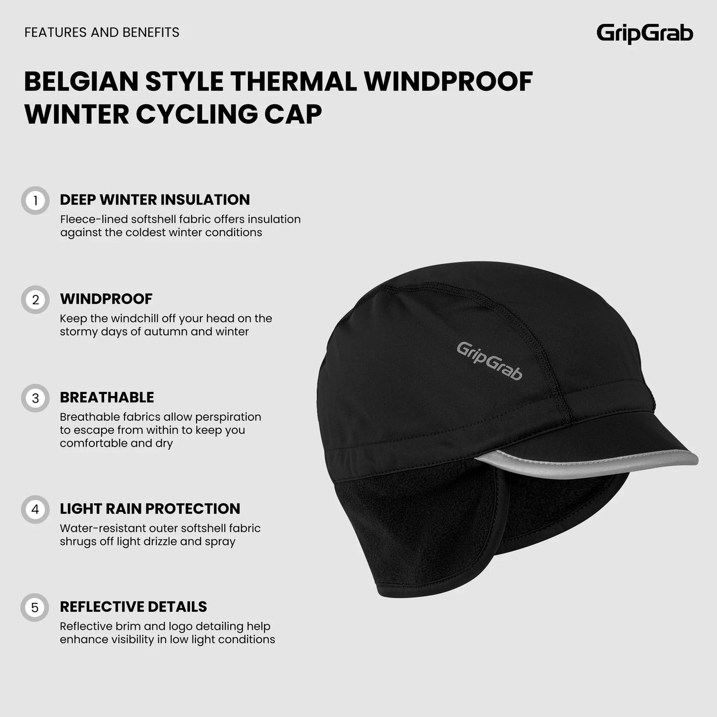 GRIPGRAB BELGIAN STYLE THERMAL WINDPROOF WINTER CAP Musta