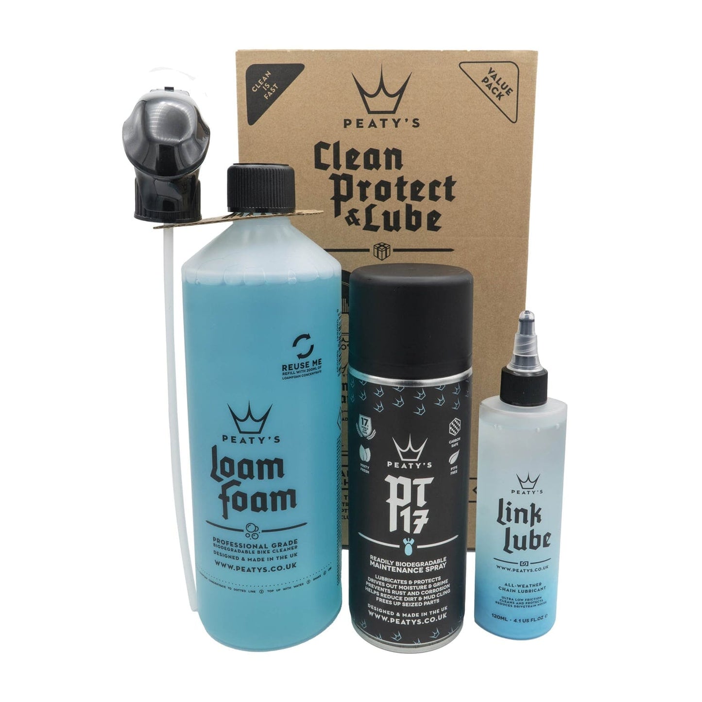 Huoltopakkaus PEATY'S WASH PREVENT LUBRICATE STARTER PACK (käynnistyspakkaus)