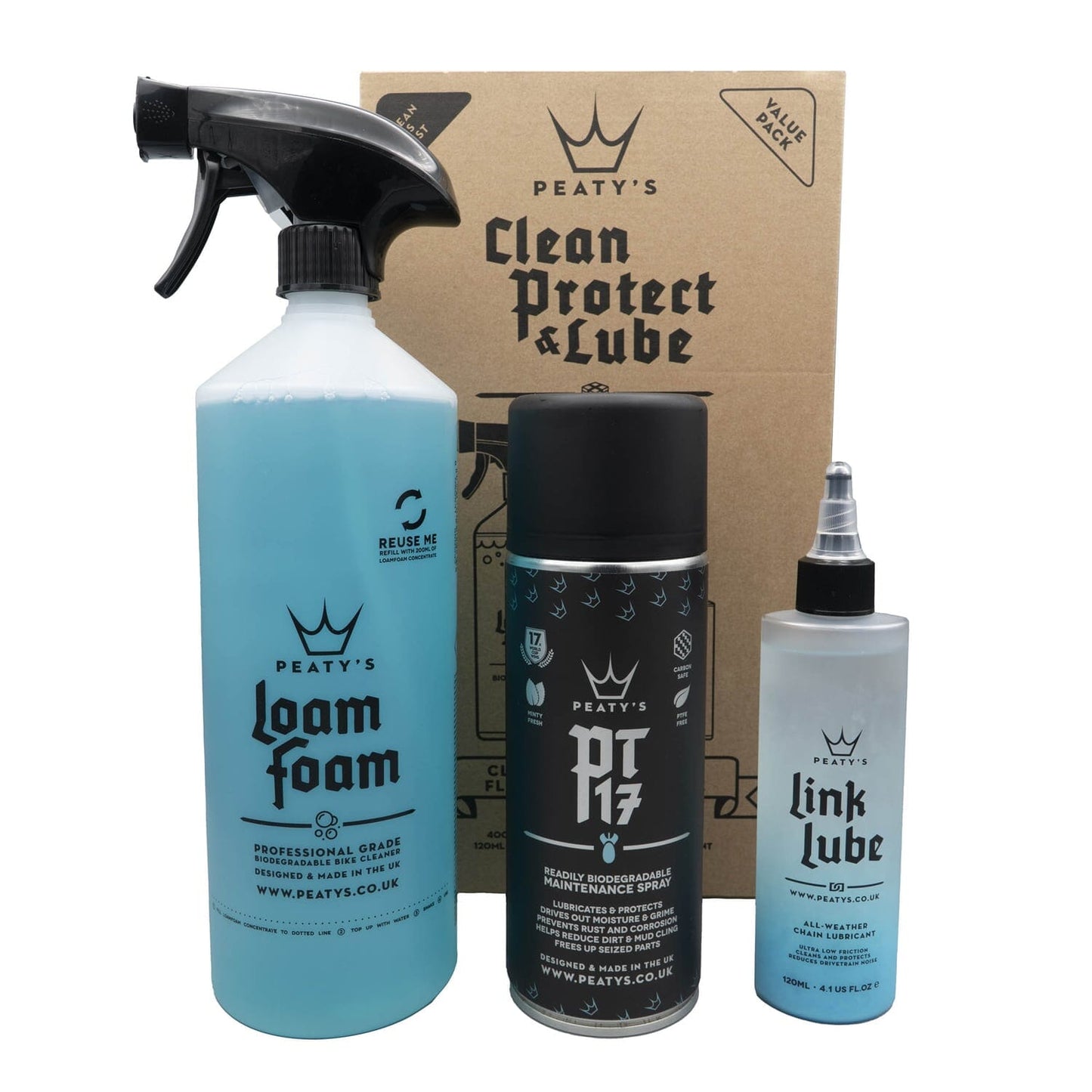 Huoltopakkaus PEATY'S WASH PREVENT LUBRICATE STARTER PACK (käynnistyspakkaus)