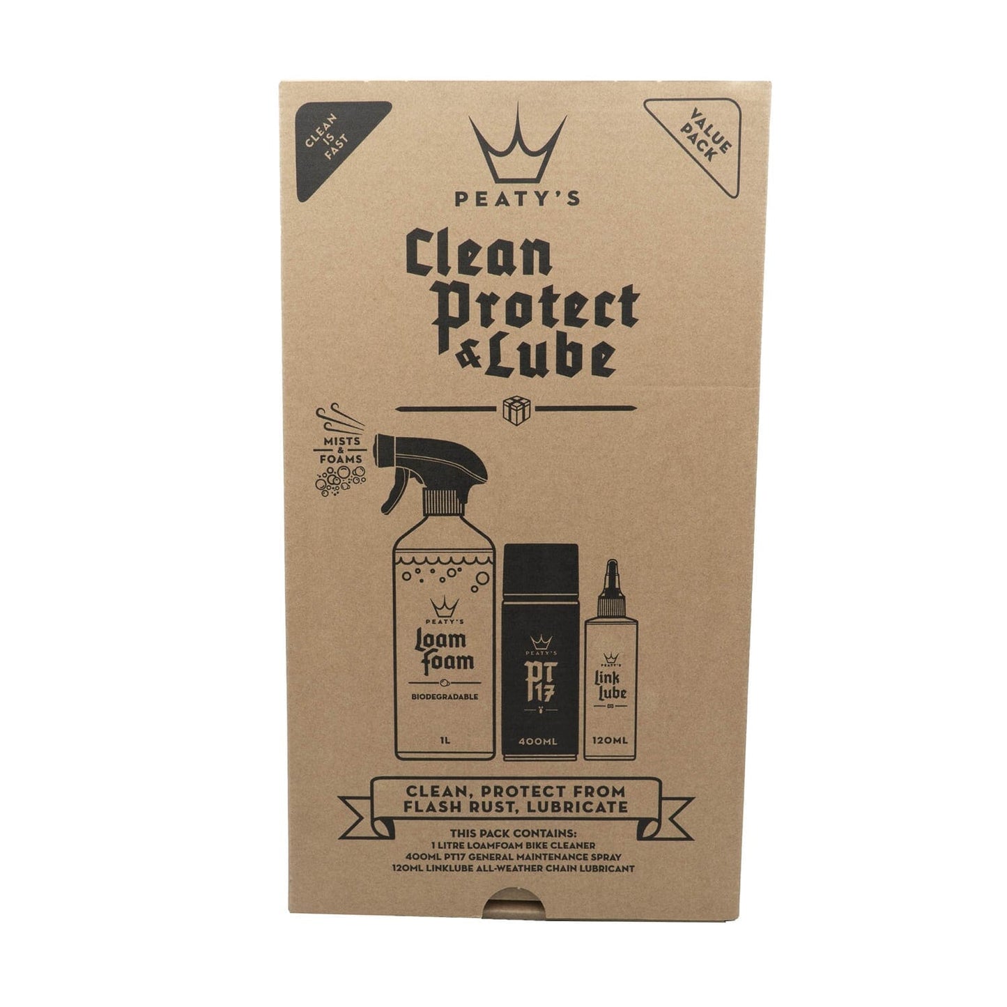 Huoltopakkaus PEATY'S WASH PREVENT LUBRICATE STARTER PACK (käynnistyspakkaus)