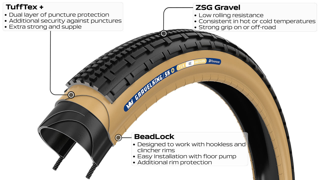PANARACER GRAVELKING SK+ TLC 700x40c Tubeless Ready Beige -rengas, valkoinen