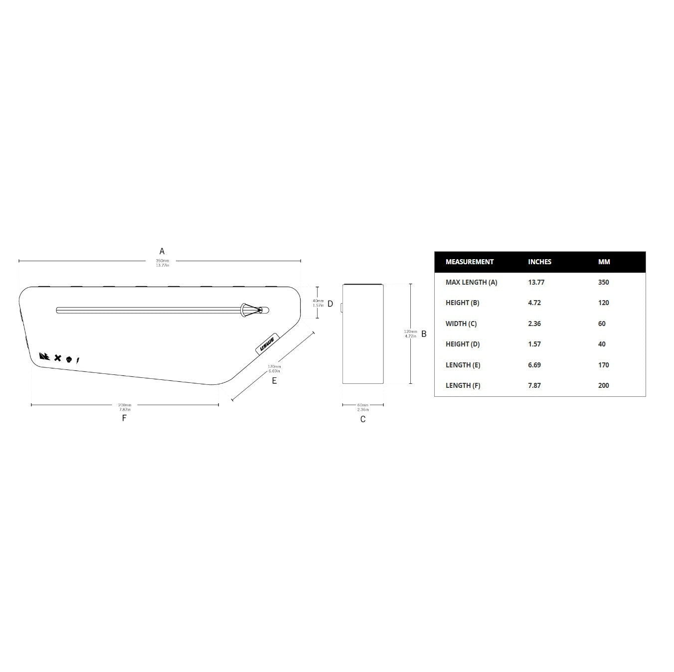 USWE FRAME TUBE LARGE 2.6 L runkolaukku musta