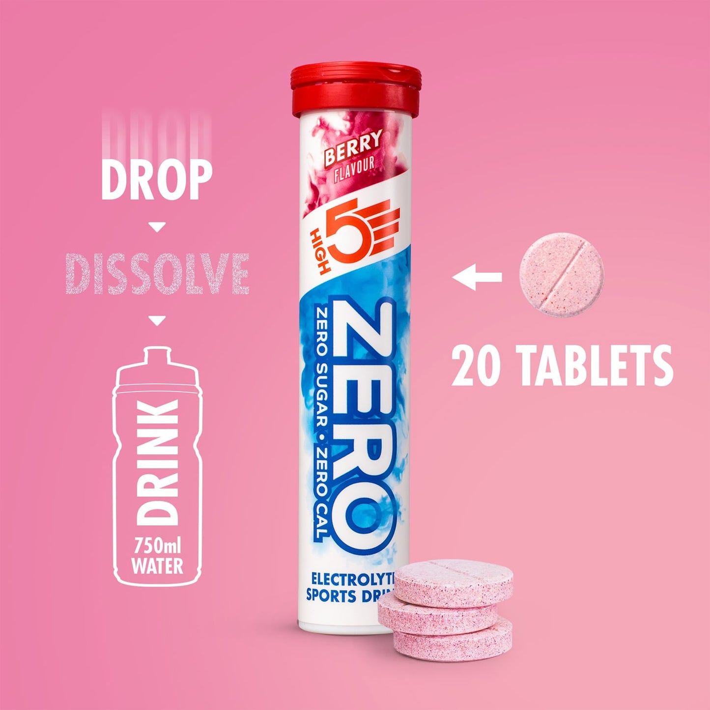 Elektrolyytti nesteytystabletit HIGH5 ZERO (x20) Hedelmät Punainen