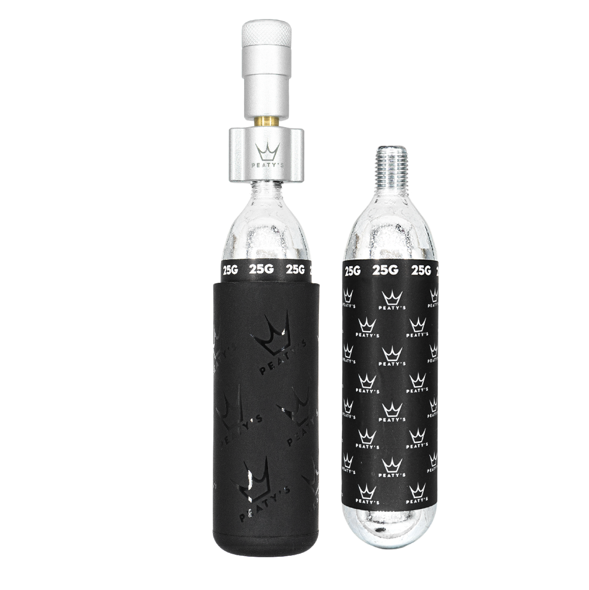 PEATY'S HOLESHOT MTB CO2-perkuutori + 2 x 25 g hopea CO2-kierrepatruuna