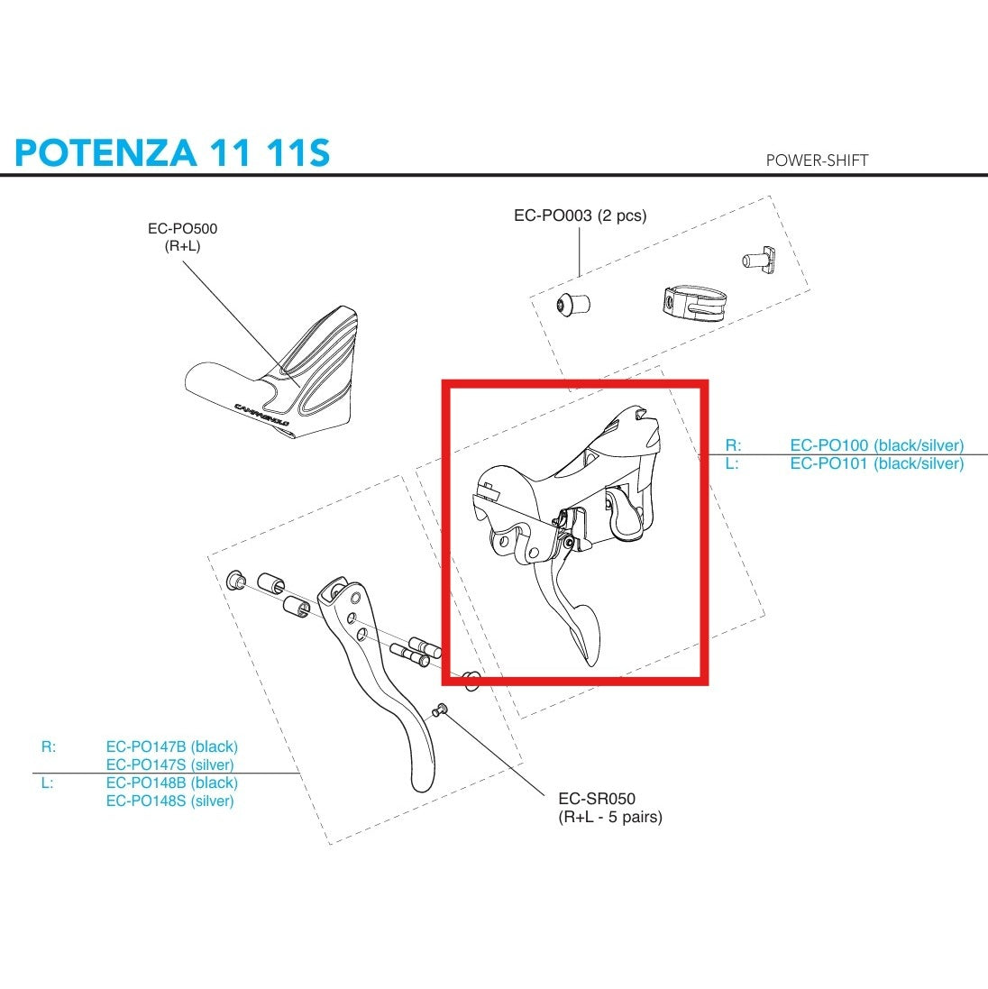 CAMPAGNOLO POTENZA 11V 2018 Oikea vaihteenvaihtaja Runko Vanteet Jarrut