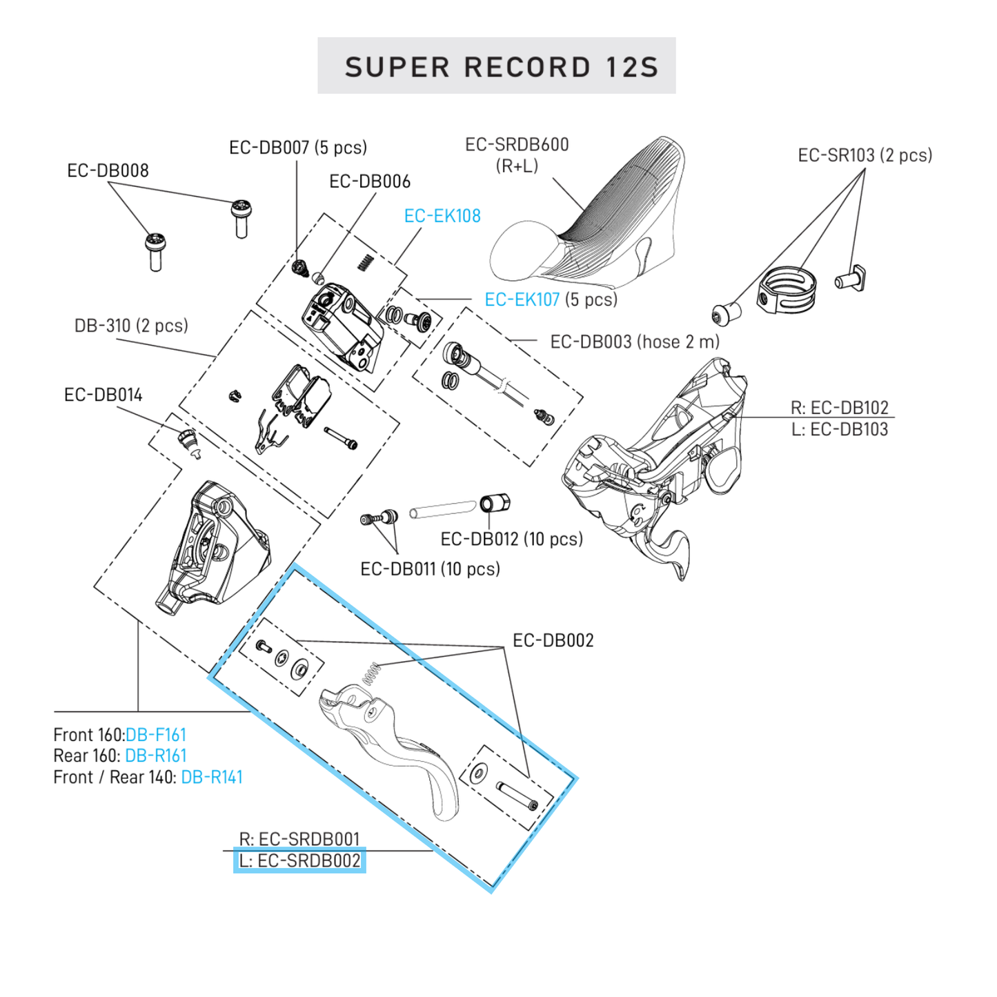 Yksivipuinen vasen jarru CAMPAGNOLO SUPER RECORD 12V DISC