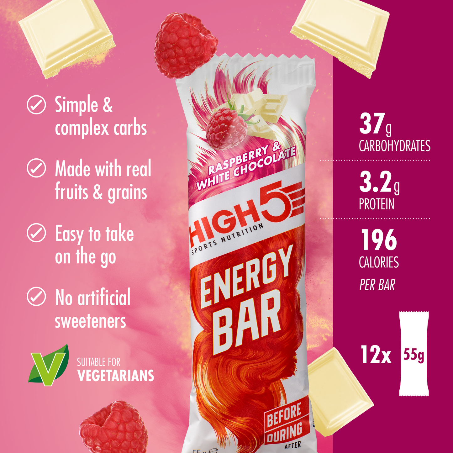 HIGH5 ENERGIAPATUKKA (55g) Vadelma-valkosuklaa