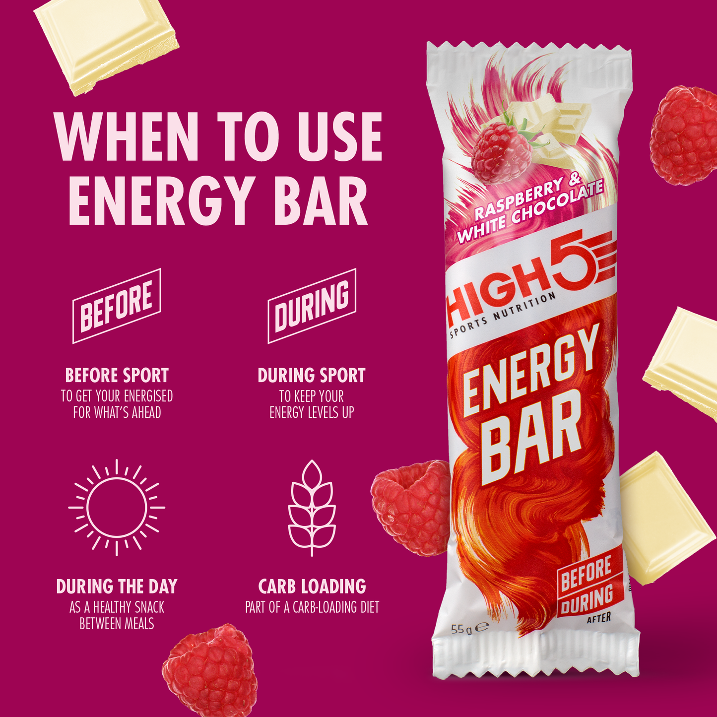 HIGH5 ENERGIAPATUKKA (55g) Vadelma-valkosuklaa