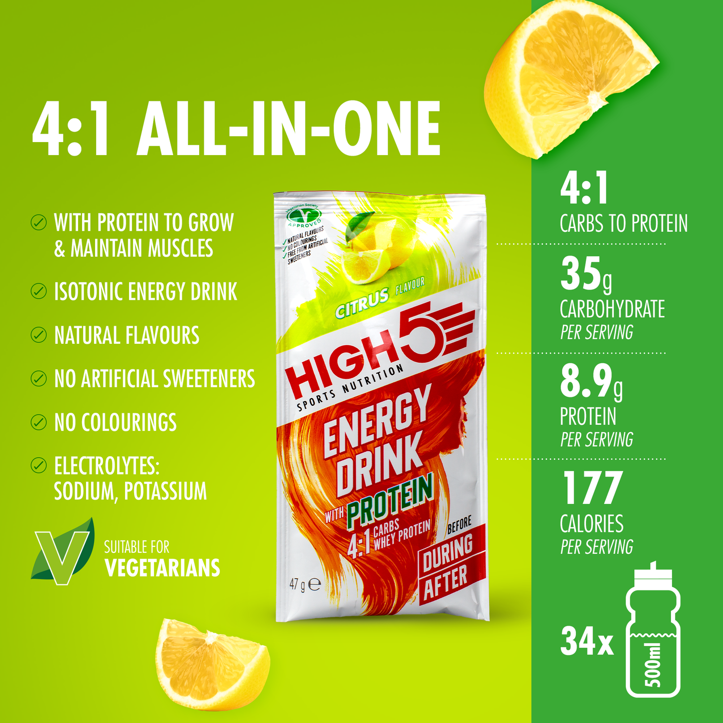 Energiajuoma HIGH5 ENERGIAJUOMA PROTEIINI (47g) Sitruuna