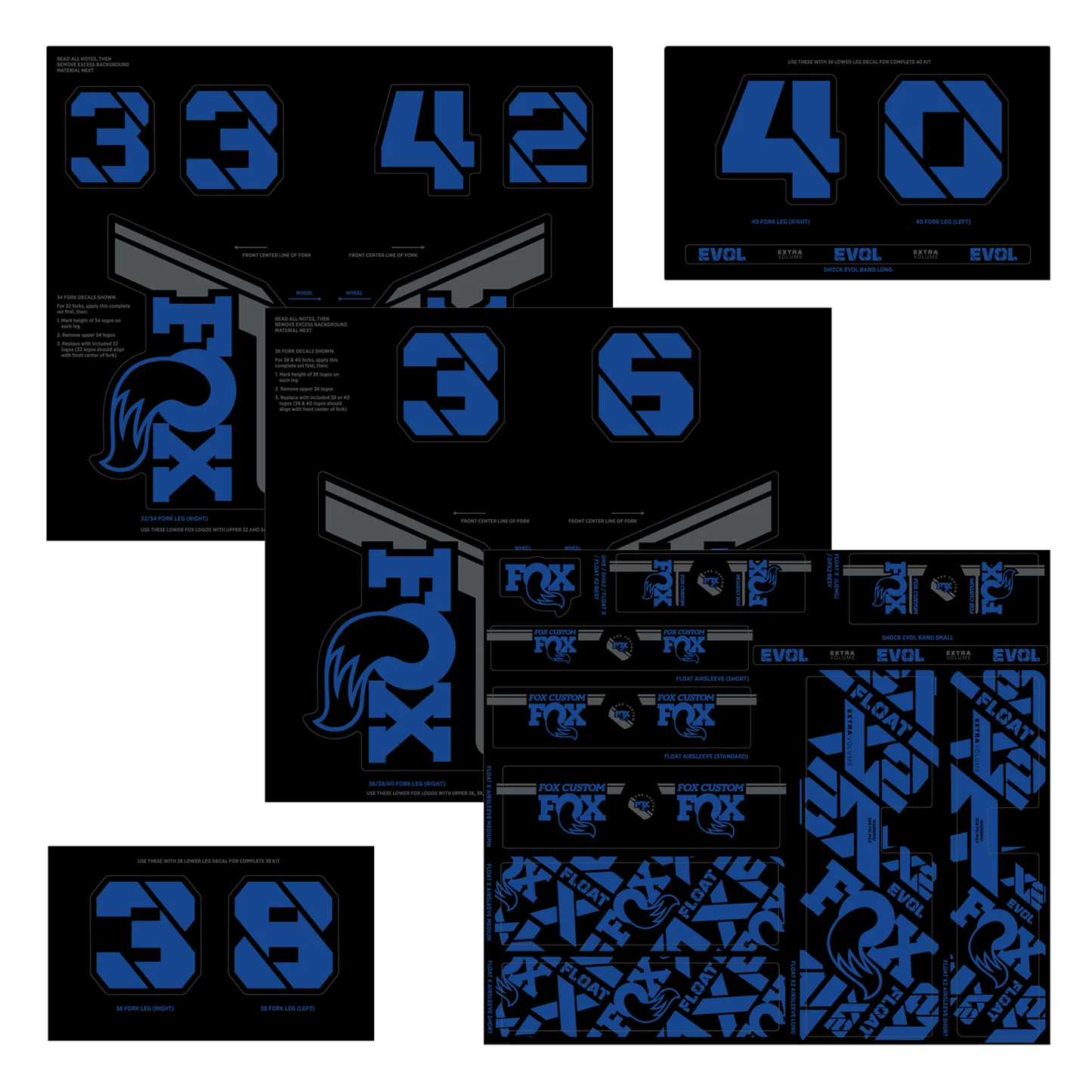 FOX haarukan ja iskunvaimentimen sininen tarrasarja