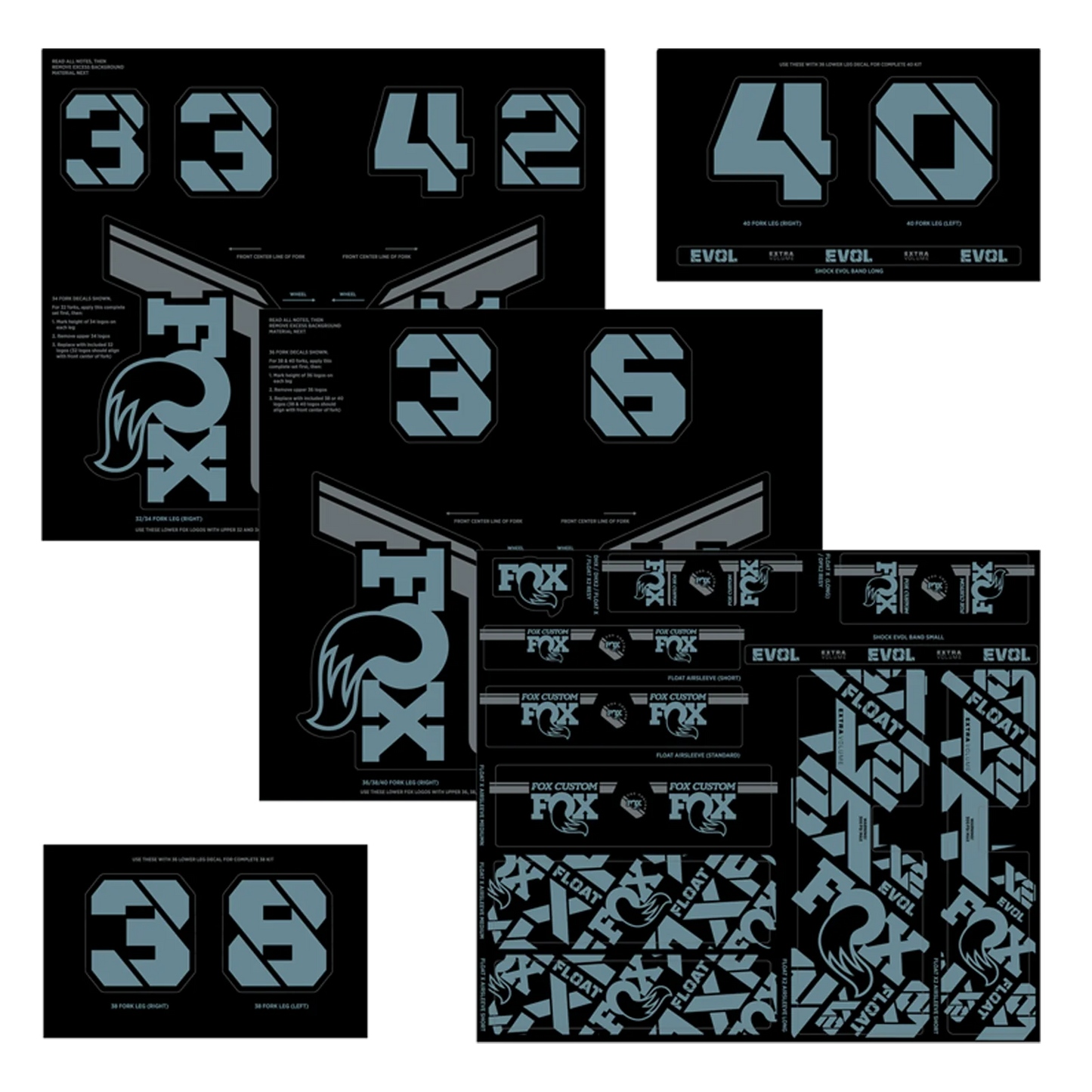 FOX haarukka ja iskunvaimennin sininen harmaa tarrasarja