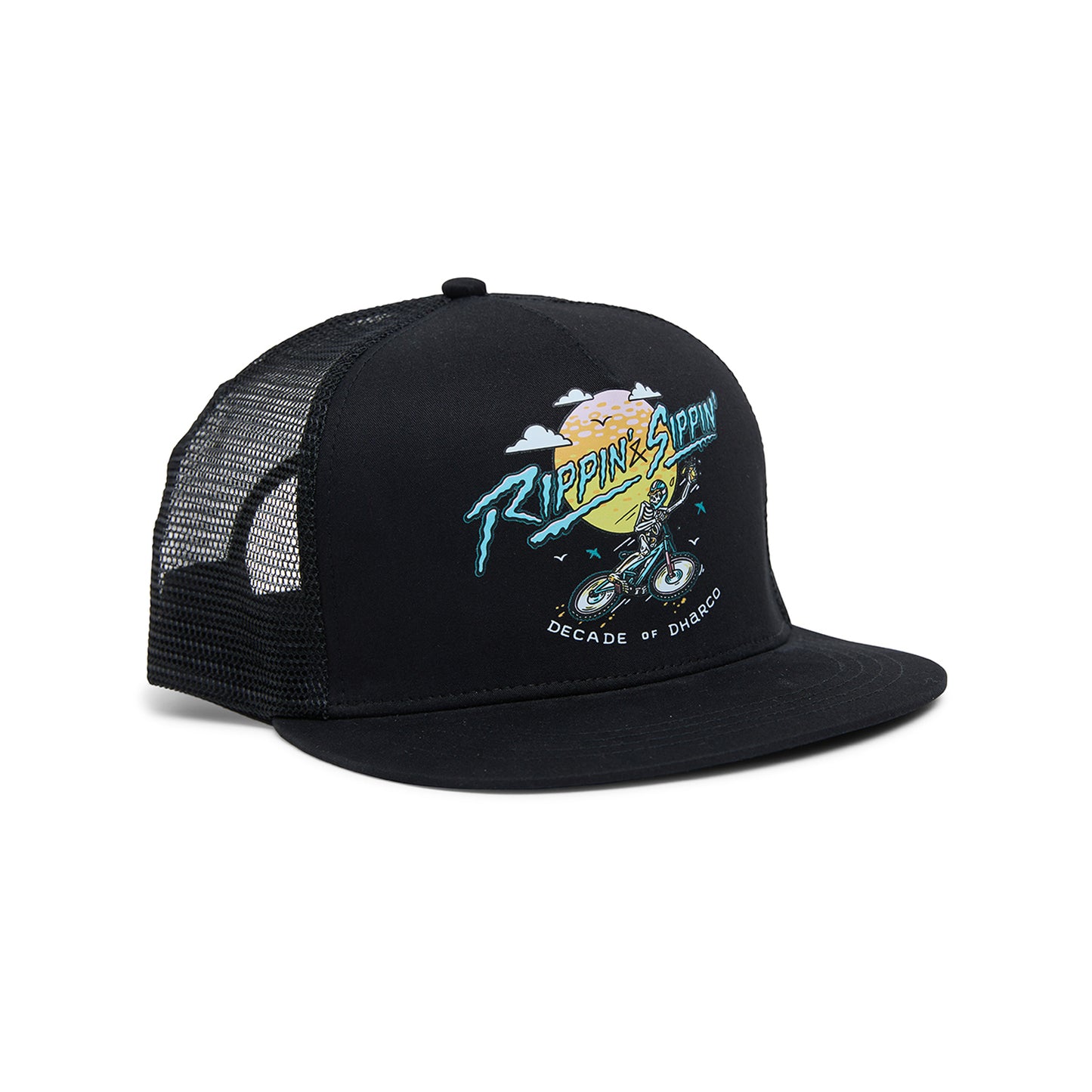 DHARCO FLAT BRIM TRUCKER RIPPIN JA SIPPIN lippis musta