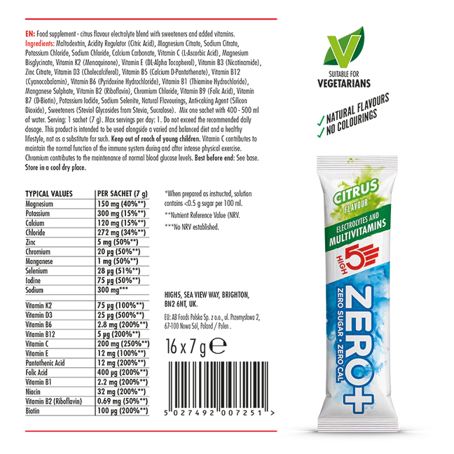 HIGH 5 ZERO+ Multivitamiini HYDRATING STICK (7g ) Sitruuna