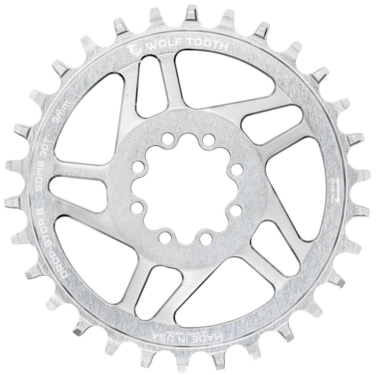 WOLF TOOTH Direct Mount SRAM 8 reiän Raw Silver Mono-ketjupyörän ketjupyörä.