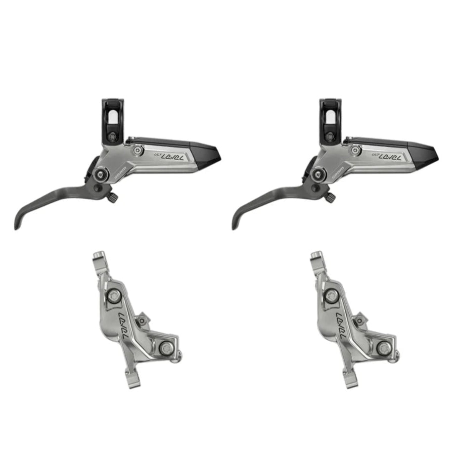 Pari SRAM LEVEL ULTIMATE STEALTH 4-mäntäisiä Silver-jarruja.
