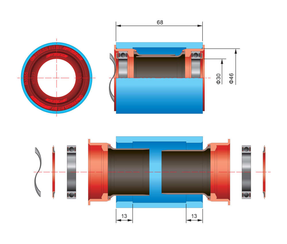 FSA PF30 BB30/BB386 kampiakseli 30mm 68-86.5mm akseli