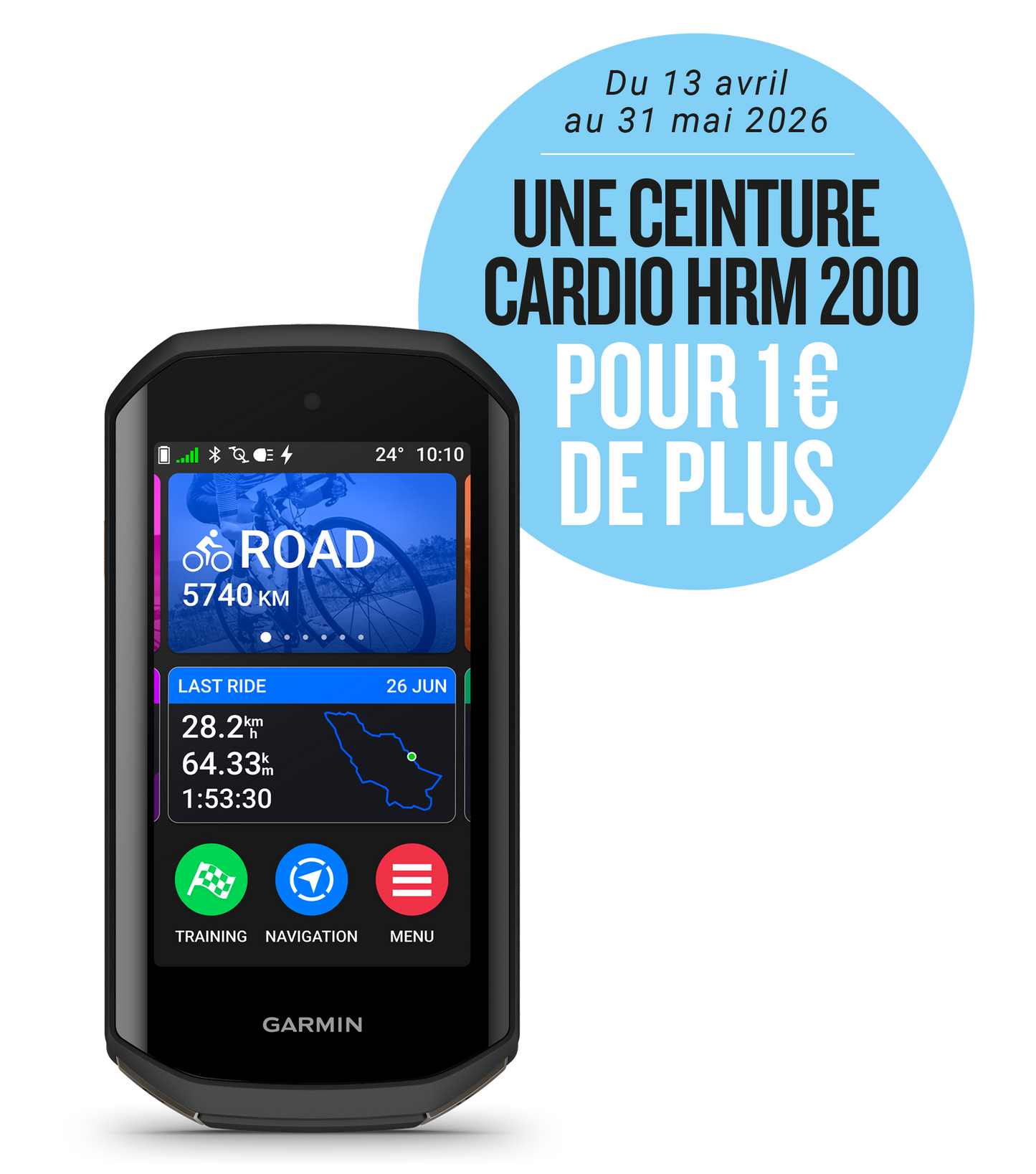 GARMIN EDGE 1050 GPS + GARMIN HRM 200 Cardio Belt -vyösi hintaan 1 € lisää.