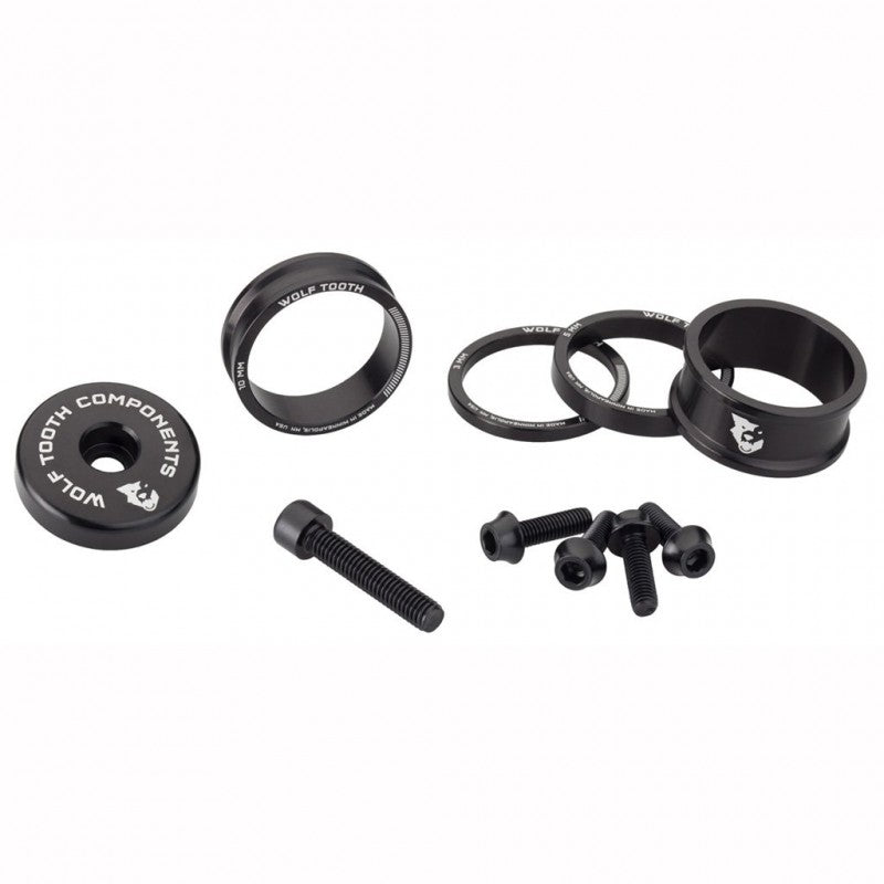 WOLFTOOTH BLING KIT Välikappaleet, varren suojus ja ruuvit Musta