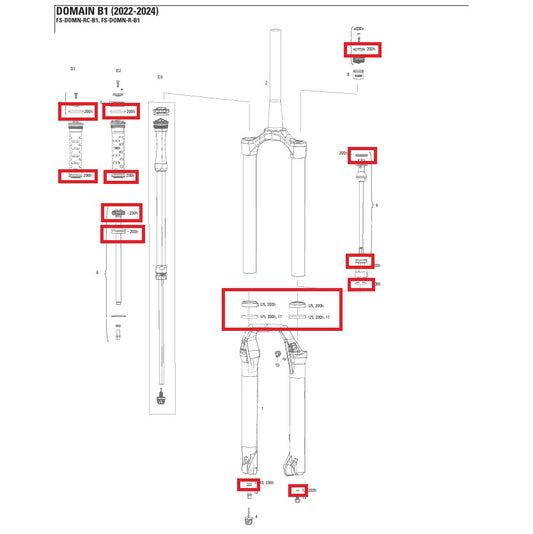 200 h/vuosi Huoltosarja ROCKSHOX Domain R/RC B1 -haarukalle 2022-2024