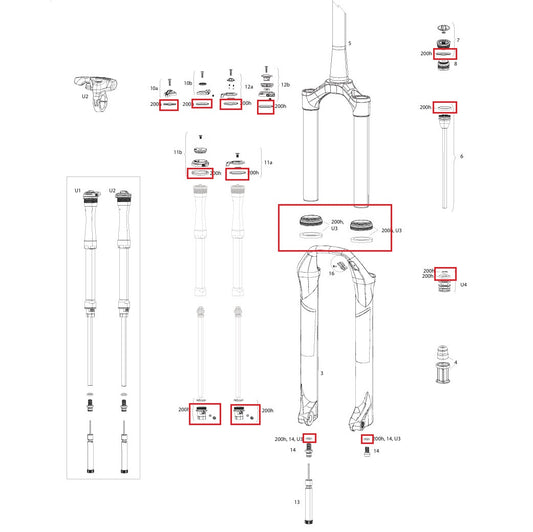 200 h/vuosi huoltosarja ROCKSHOX SID SL 32mm/RL/RLC/XX/SELECT/SELECT+/ULT (2017-2020) Gen-B