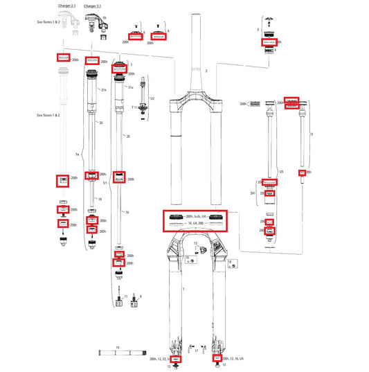 200 h/vuosi huoltosarja ROCKSHOX LYRIK BASE/SELECT/SELECT+/ULTIMATE (2022+) GENERATION-D