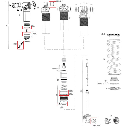 200 h/vuosi huoltosarja ROCKSHOX SUPER DELUXE COIL B1 (2023+)/DELUXE COIL B1 (2023+)
