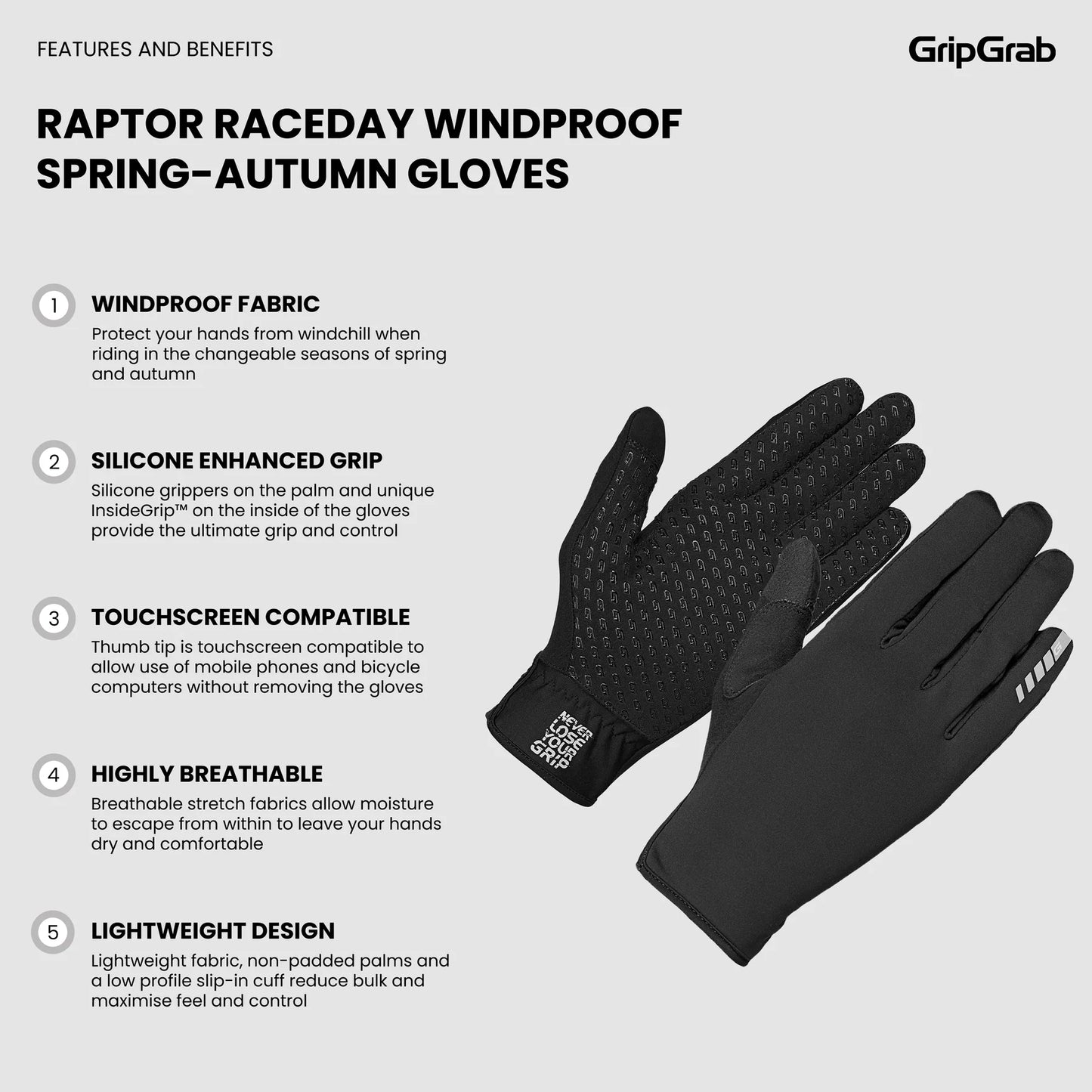 GRIPGRAB RAPTOR RACEDAY WINDPROOF SPRING AUTUMN Käsineet Musta