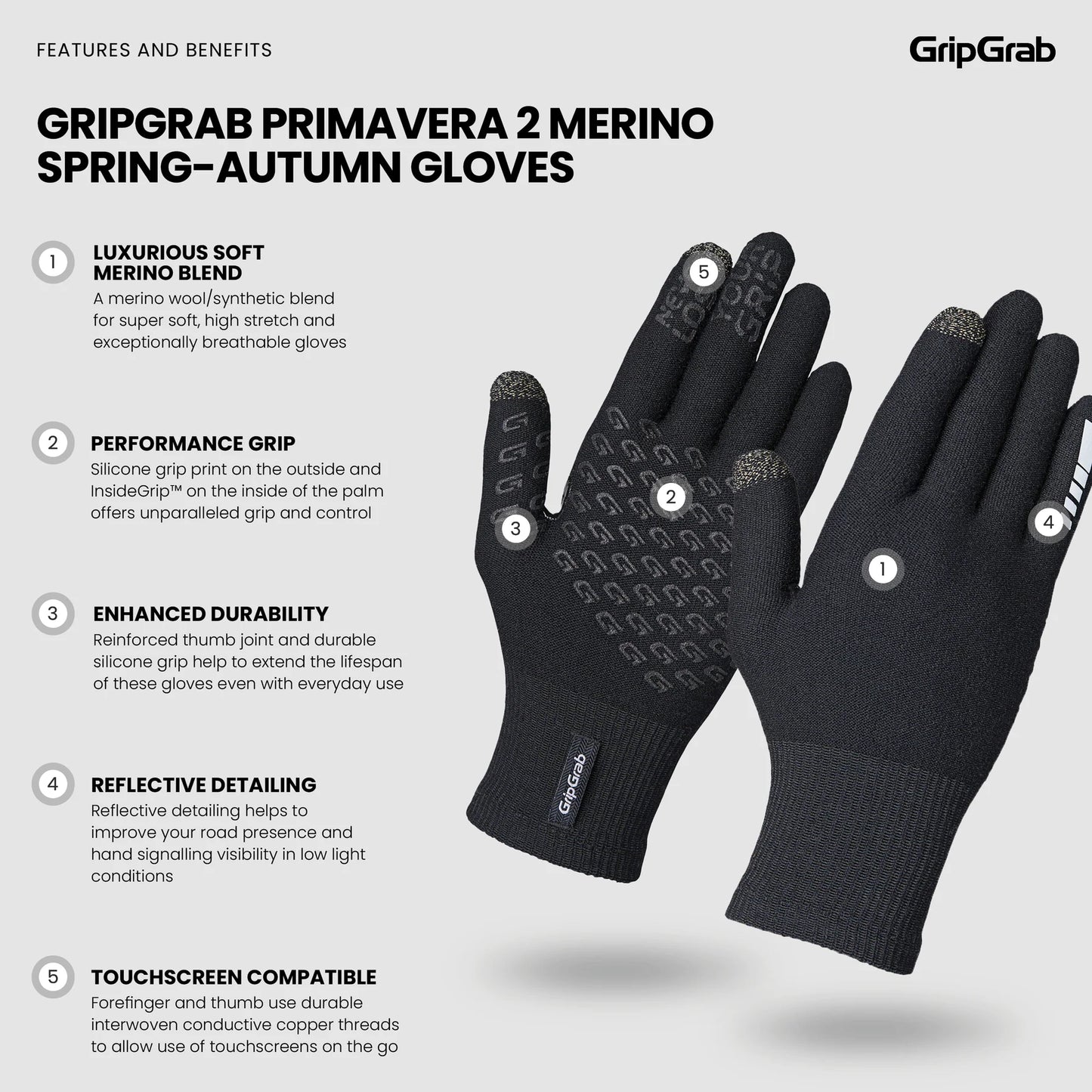 PRIMAVERA 2 MERINO SPRING AUTUMN käsineet Musta