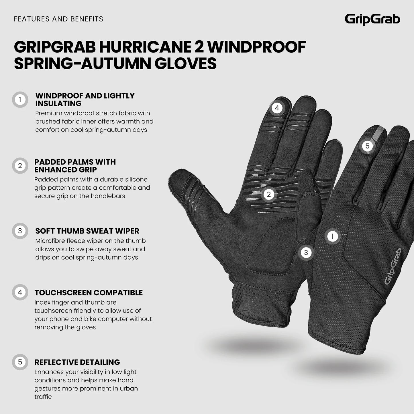 GRIPGRAB HURRICANE 2 WINDPROOF SPRING AUTUMN Käsineet Musta