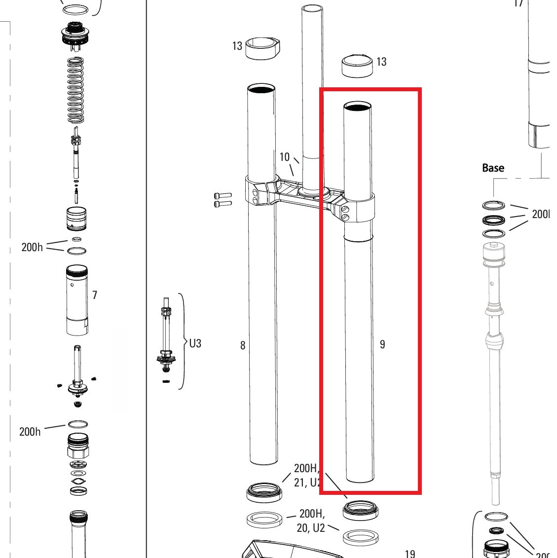 Vasen Plunge ROCKSHOX 38MM BOXXER D1+(2024+) Musta