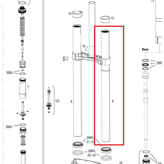 Vasen Plunge ROCKSHOX 38MM BOXXER D1+(2024+) Musta
