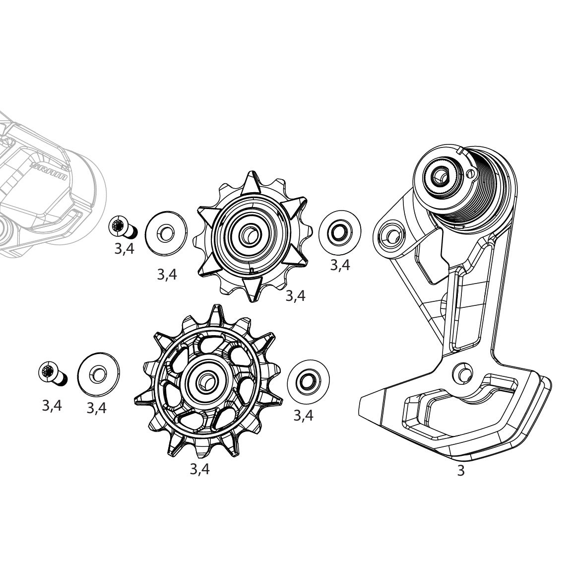SRAM XX DH T-TYPE EAGLE AXS Täydellinen 7-vaihteinen takavaihde Häkki