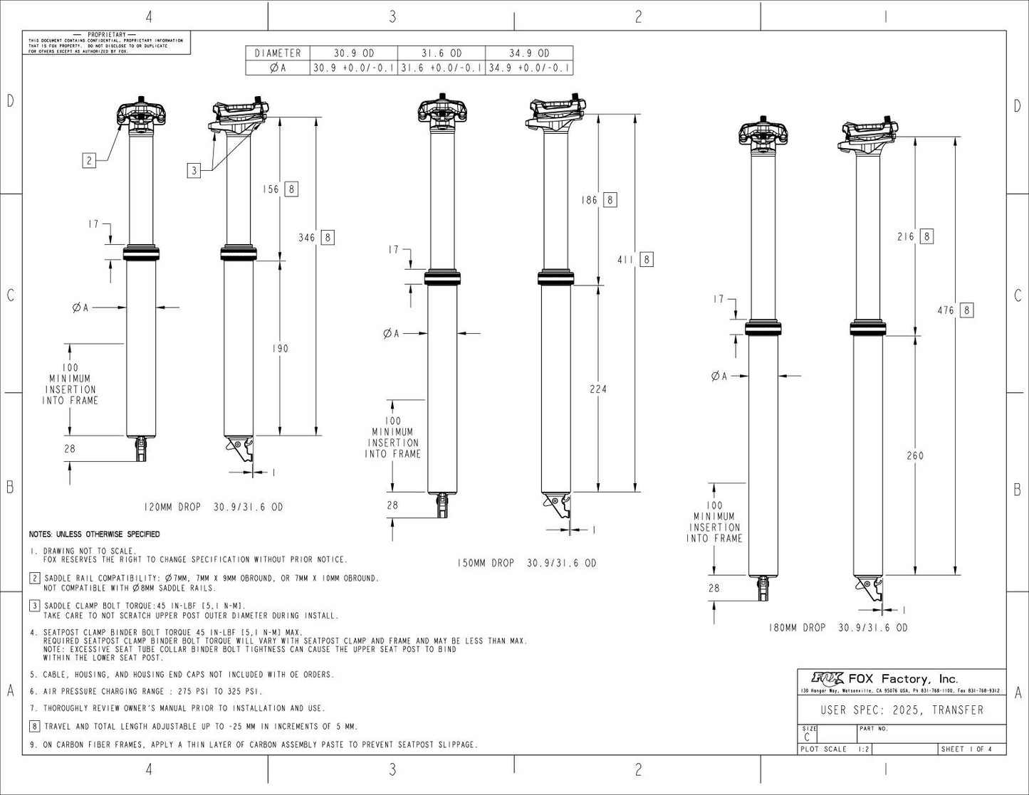 FOX RACING SHOX TRANSFER FACTORY 125mm teleskooppinen istuintuki