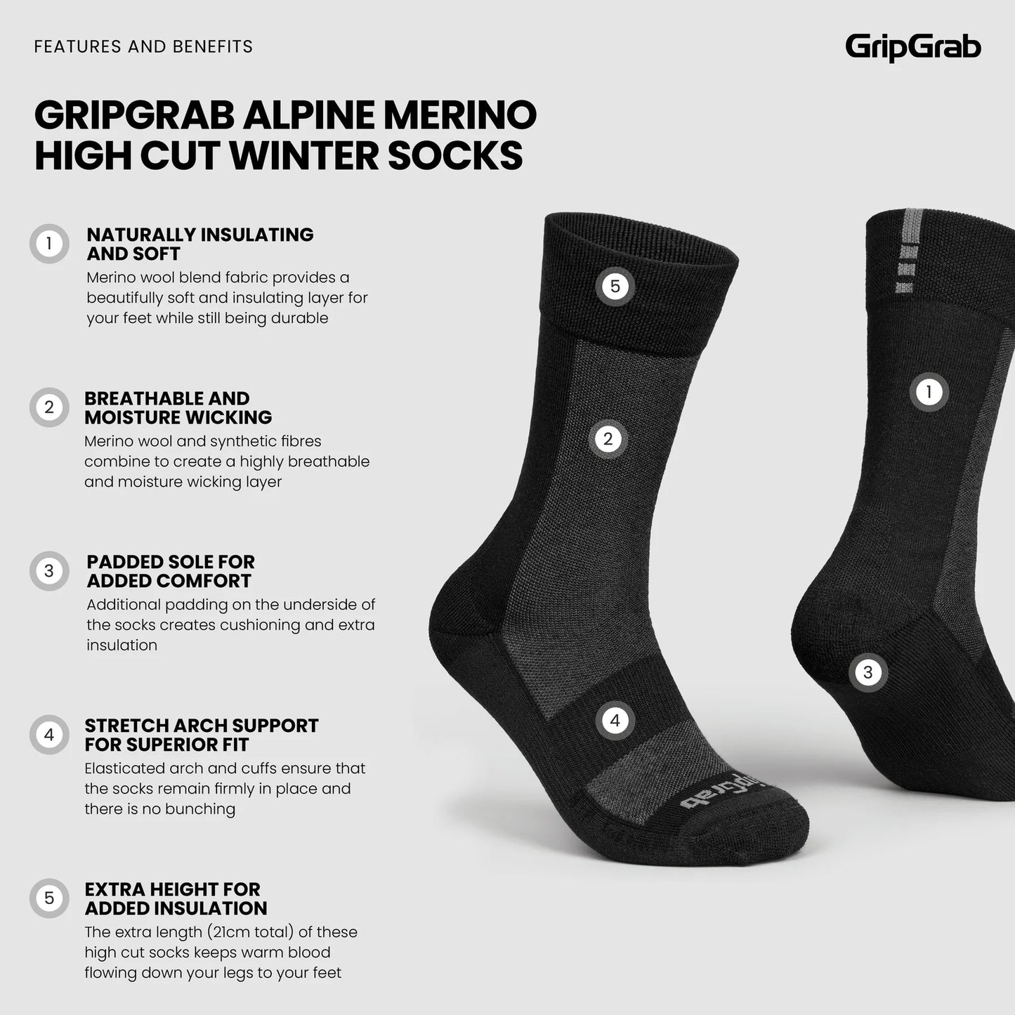 GRIPGRAB ALPINE MERINO HIGH Sukat Musta