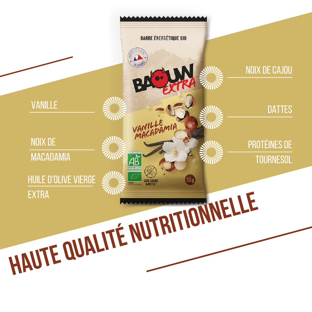BAOUW ORGANIC EXTRA Vanilja-Macadamia energiapatukka (50g)