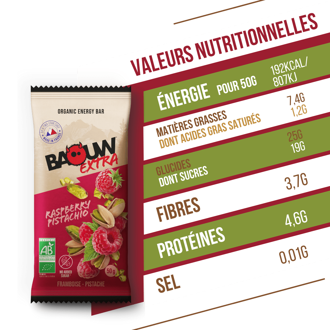 BAOUW ORGANIC EXTRA vadelma-pistaasipatukka (50g)