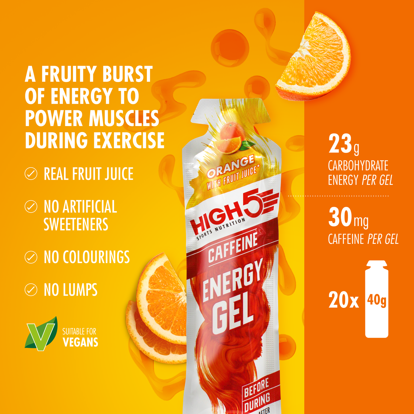 HIGH5 ENERGY GEL Caffeinen (40g) Oranssi (40g)